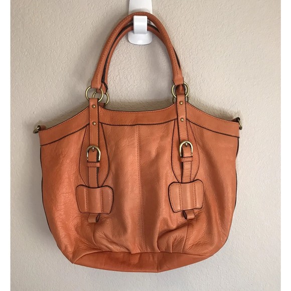 LUCKY BRAND Orange Soft Leather Large Tote Purse Double Handle Satchel H… - Picture 1 of 16